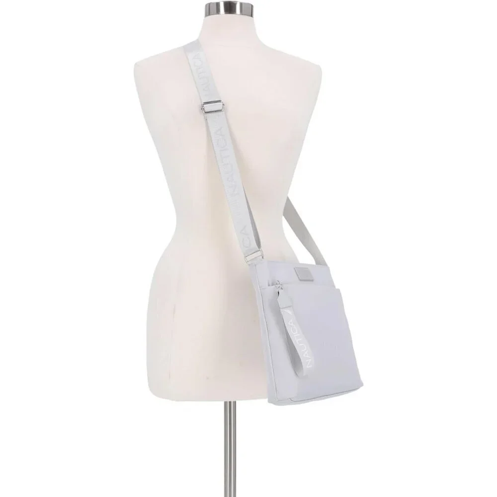 Women's Ice Grey Nylon Crossbody Bag Purse with Adjustable Shoulder Strap